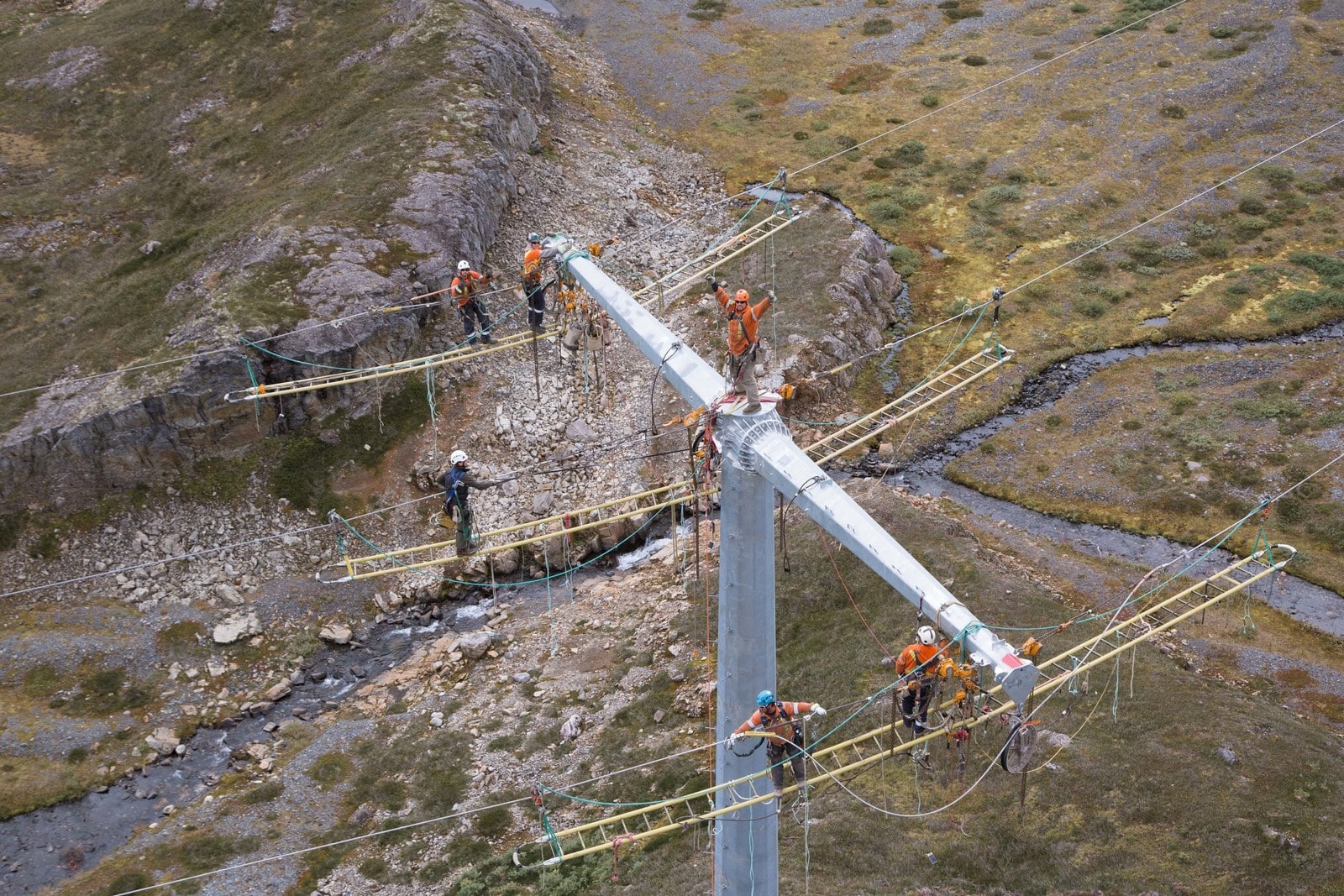 Rokstad Power linemen at work installing transmission line